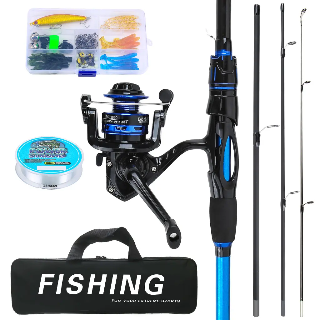 Carbon Fiber Four Section Spinning Fishing Rod and Reel Set, Easy Assembly Design, Complete Accessories for Freshwater Fishing, Ideal for Beginners