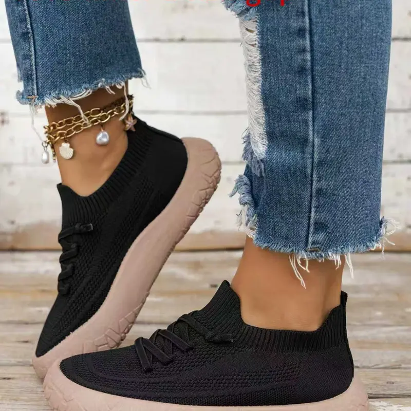 2026 Women's Lightweight Knit Sneakers, Slip-On Round-Toe Thick-Sole Mesh Shoes, Breathable All-Season Casual Footwear, Casual Fashion Shoes