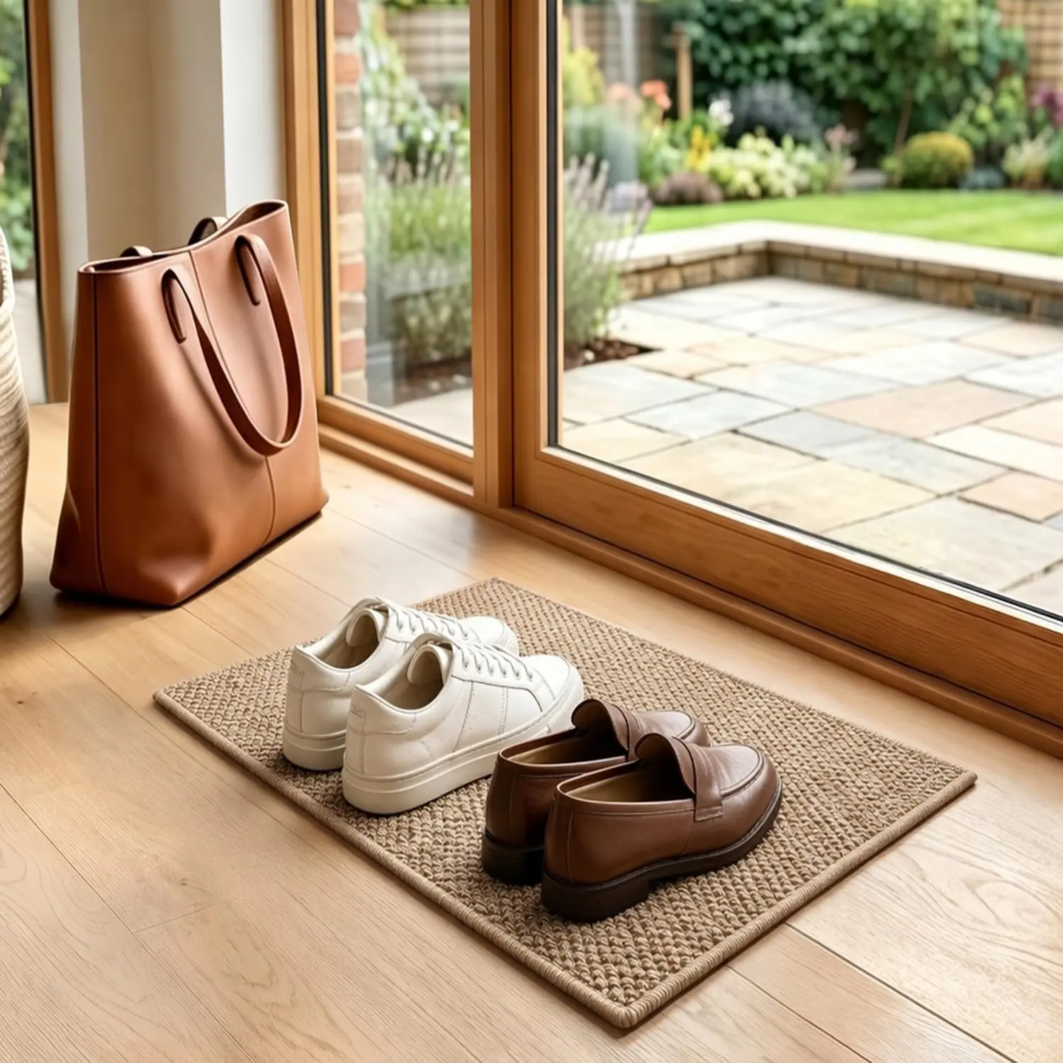 14.6 x 24 Inches Small Size Ultra Thin Doormat, Non Slip Rubber Backing Low Profile Doormat, Absorbent Dirt Trapper Front Door Floor Mat, Brown
