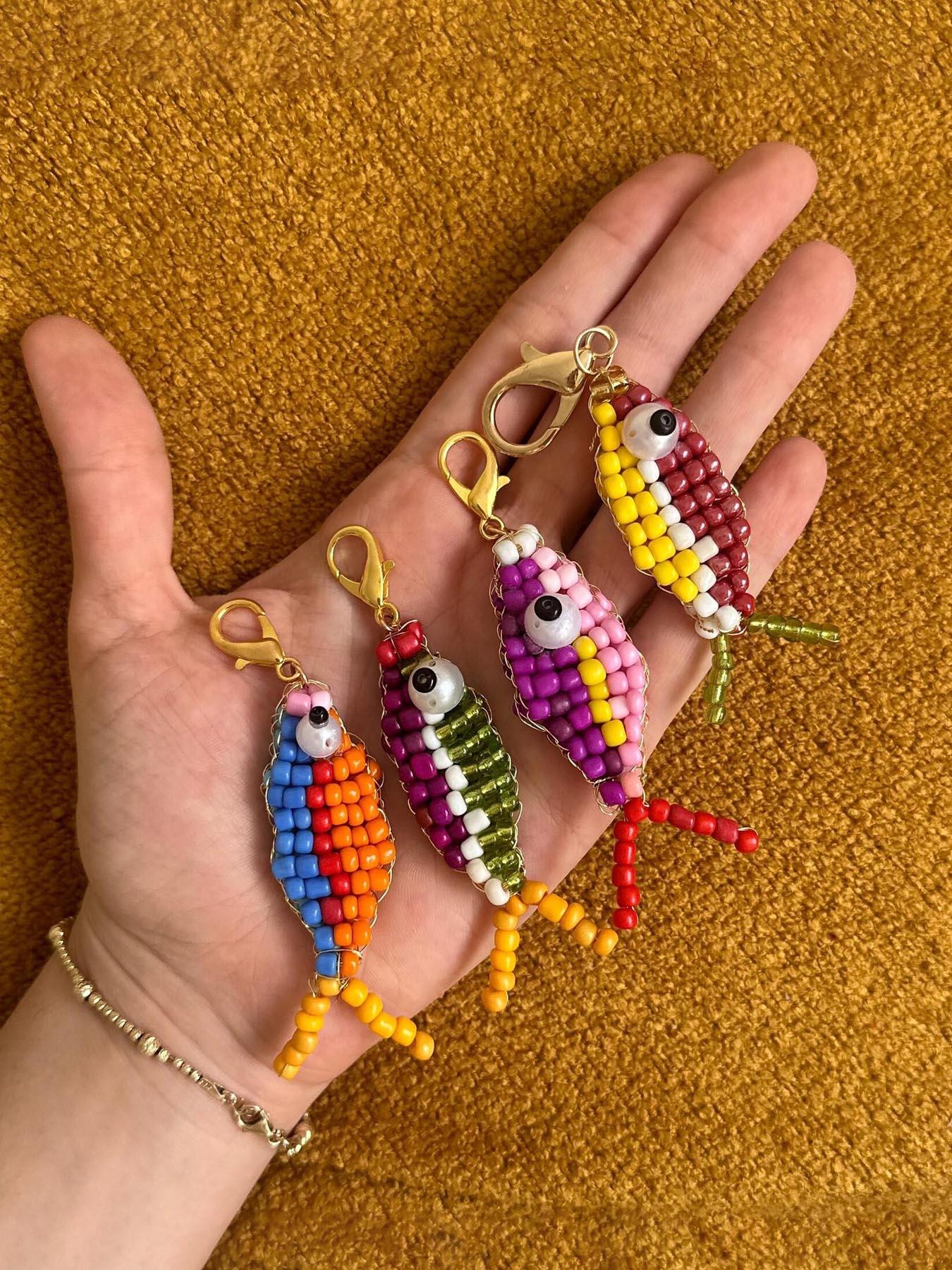 Boho Colorful Beaded Fish Bag Charm Keychain, DIY Multicolor Accessory, Ocean Style Vacation Bag Pendant, European and American Design