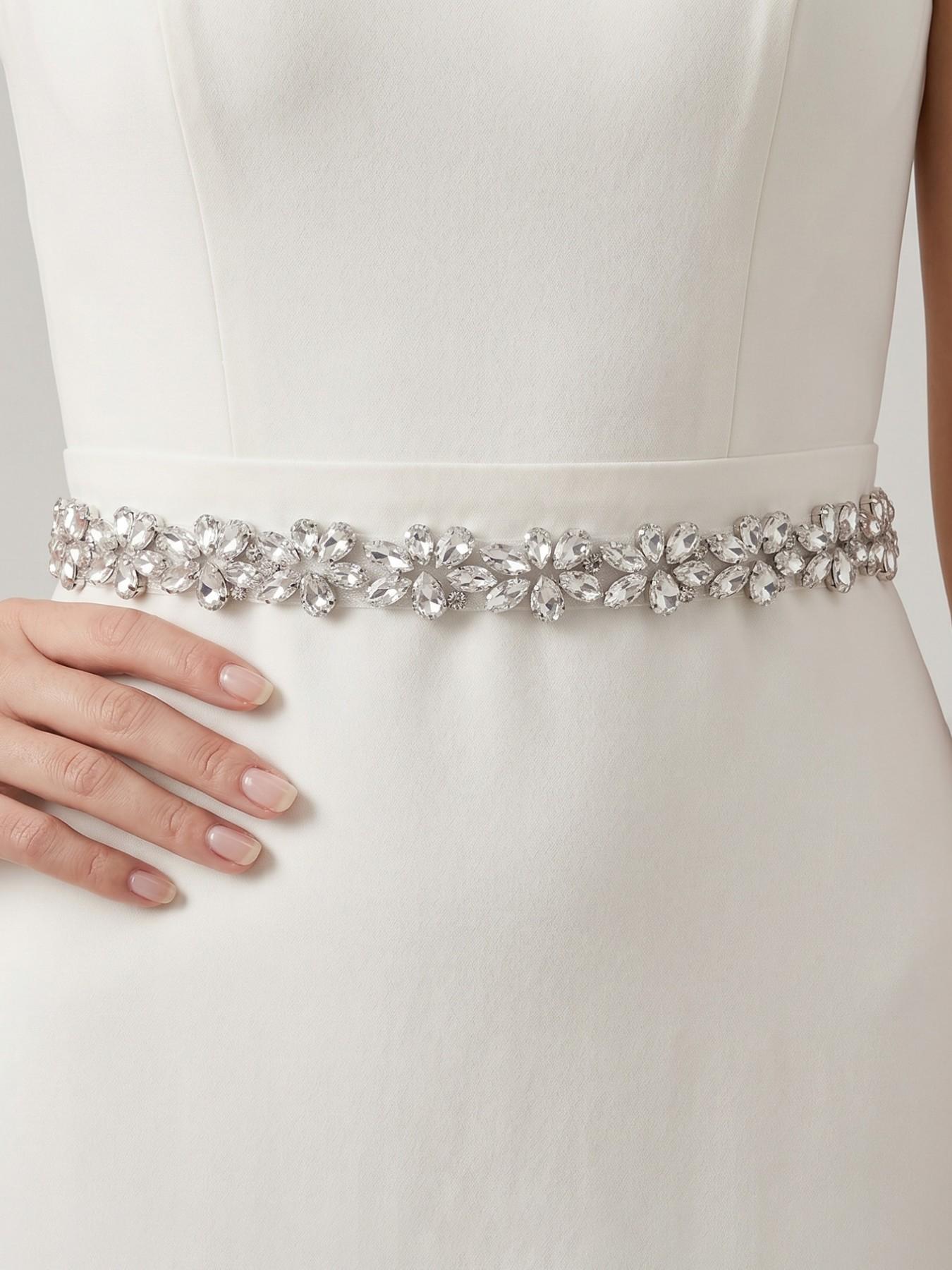 Bridal High-End Sparkling Rhinestone Waist Belt For Dress, Heavy-Duty Rhinestone Organza Ribbon Sash, Wedding Bridesmaid Evening Gown Accent, Belts For Dresses