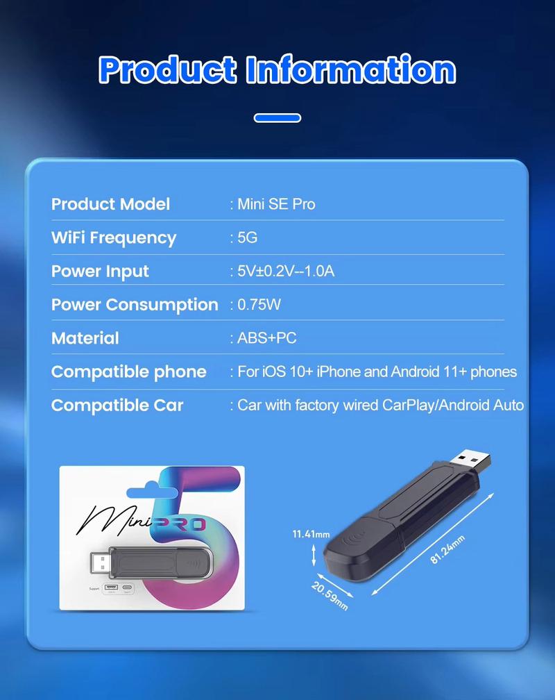 Wired to Wireless Carplay Adapter for Android Auto USB Connection, Seamless Car Integration for Modern Vehicles