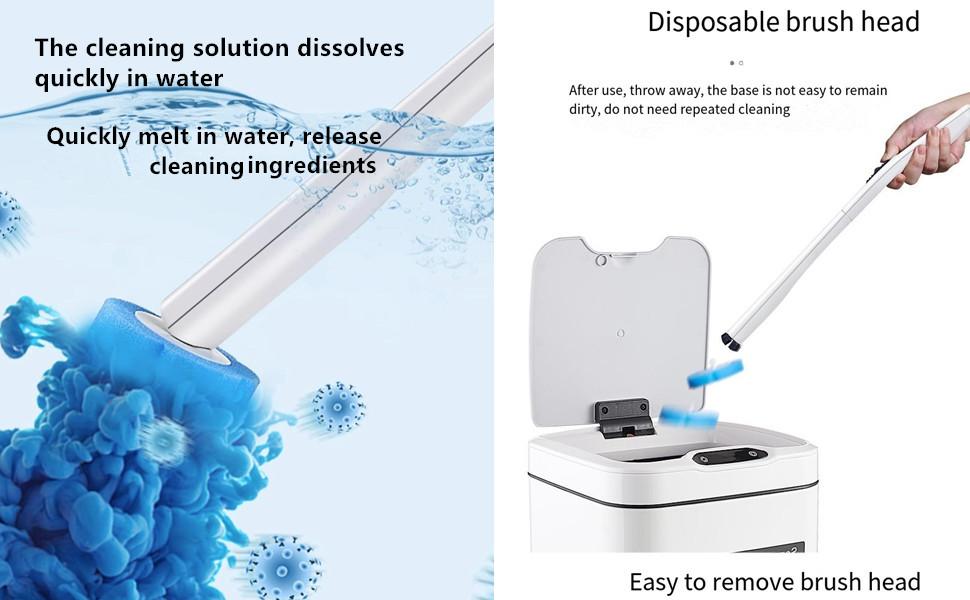 Keepow Disposable Toilet Brush with Cleaner Refills, Bathroom Bowl Wand Holder Set for Sink Bathtub Wash Basin Mop Pool Home Goods Cleaning