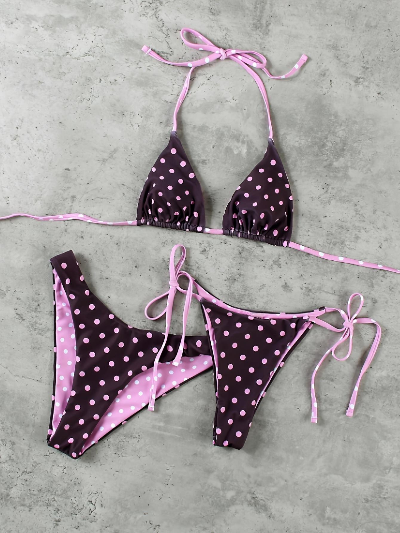 3 Pieces/Set Polka Dots Pattern Halter Bikini Set Bikini Swim Top  display picture 1