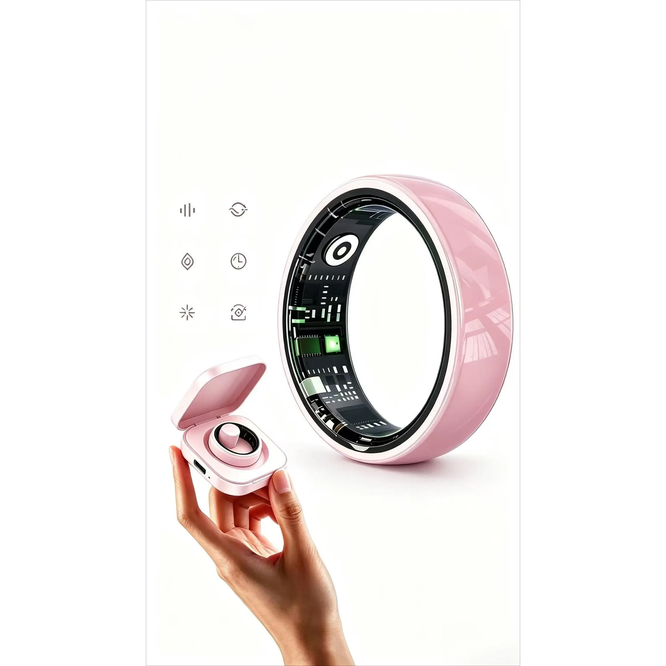 New R12 Bluetooth Ceramic Smart Ring, with motion step counting, sleep, heart rate, blood oxygen health monitoring, and waterproof function, Wearable, Wireless, Portable, Automatic