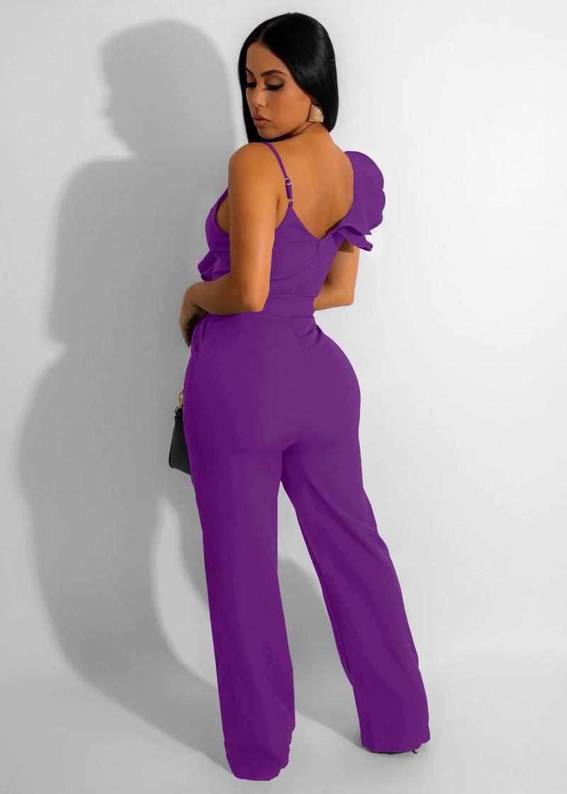 USBoutique Chic Women's Black One Shoulder Ruffled Top& Wide Leg Pants Jumpsuit, Casual Summer Romper, Trendy 2025 Outfit