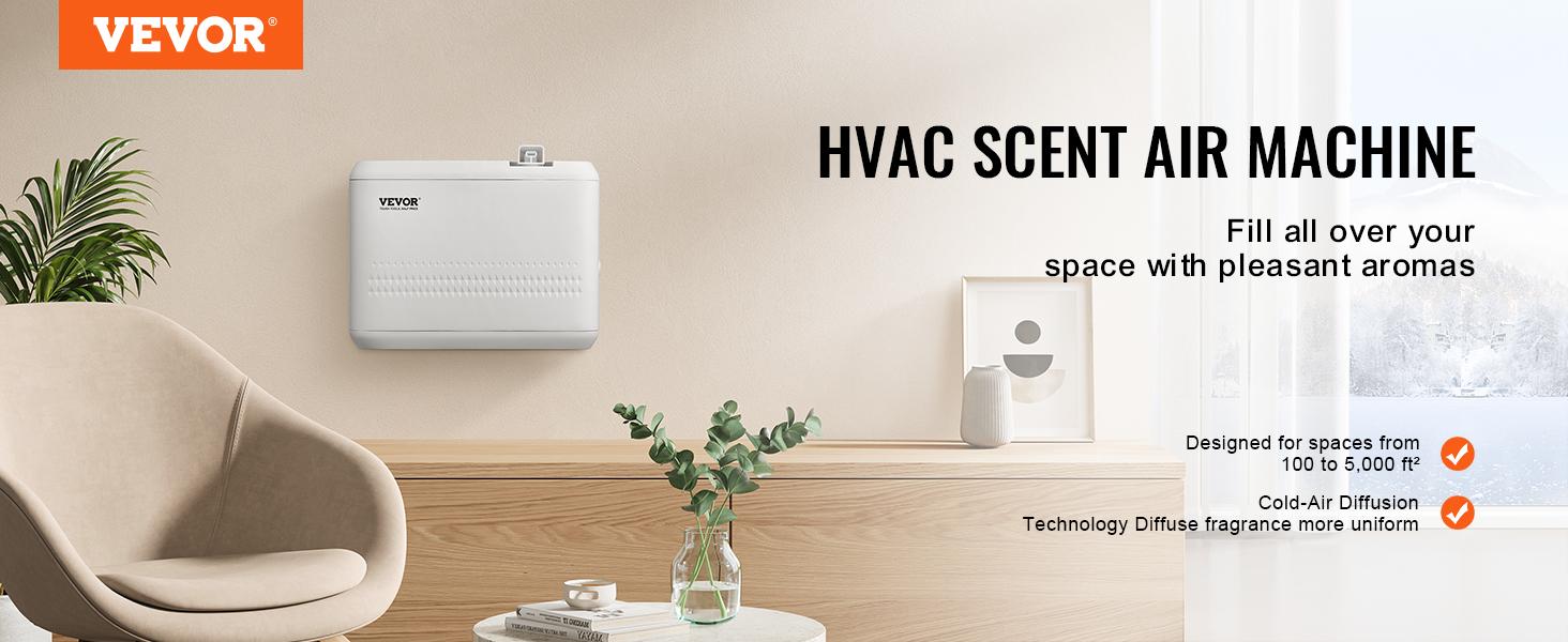VEVOR Scent Air Machine, 850ml Bluetooth Smart Essential Oil Diffuser, 5000sq. ft Waterless HVAC Scent Diffuser with Cold Air Technology, Aromatherapy Diffuser Machine for Home, Office, Hotel