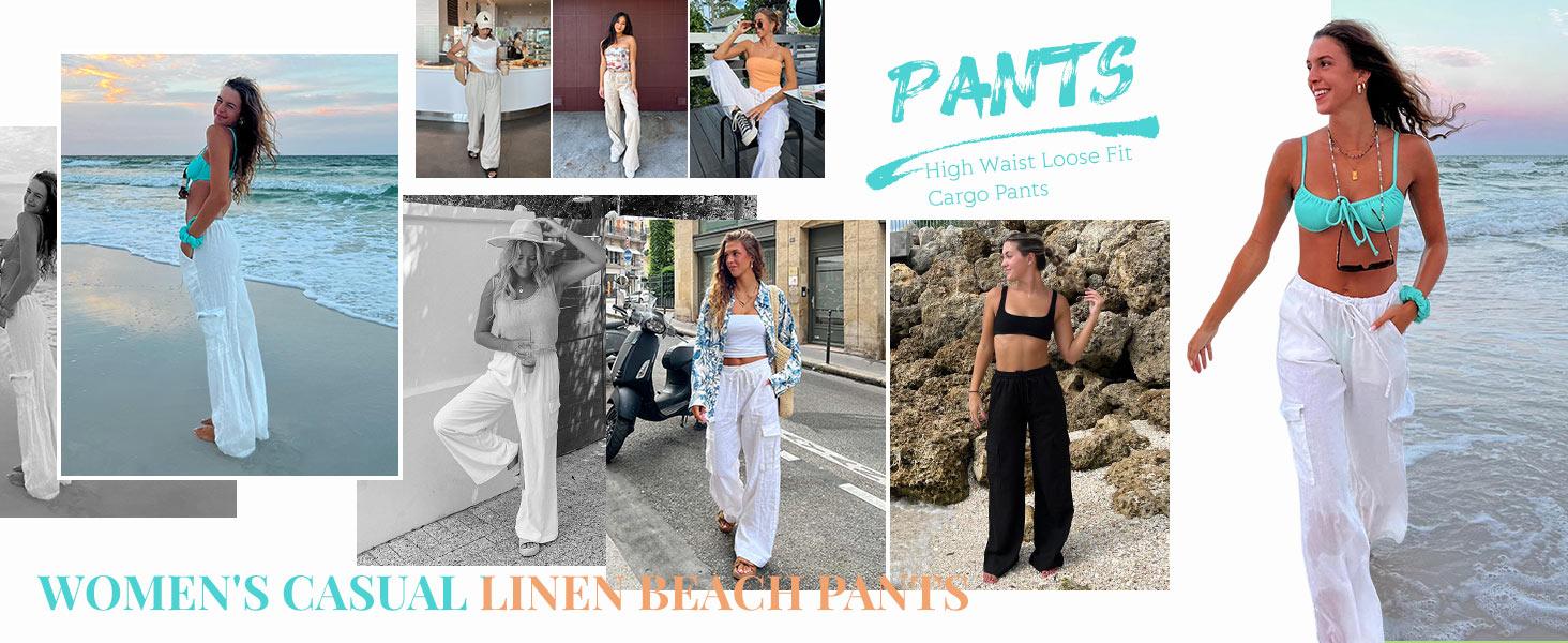UANEO Women's Baggy Wideleg Pants Casual Elastic Waisted Palazzo Harem Pants with Pockets TikTokShopBlackFriday