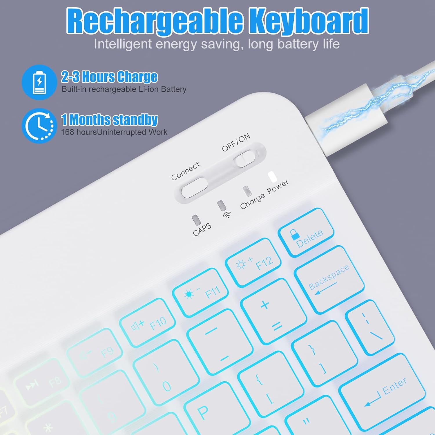Lightup   Keyboard for iPad Air/Pro/Mini, iPad A17, A16, M2, M3, M4, M5, MacBook, Chromebook etc. Rechargeable Slim Portable, IOS Windows Android Lighting Tablets Keyboard - Black, Accessories, Colorful, Adjustable, Skinny, Commuting, Ios/Win/Andriod, Gal