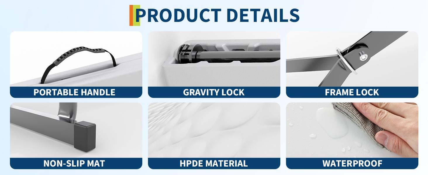 2 Pack Portable Folding Bench 6 Foot, Plastic Foldable Bench HDPE BenchTop with Carrying Handle for Outdoor Picnic Camping Party Sports Activities - White