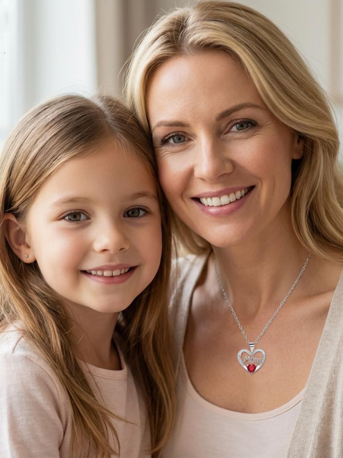 Heartprint of Motherly Love Original MOM luxury premium heart-shaped gem necklace.Paired with an apple-shaped preserved rose jewelry gift box.Ideal gift for birthdays, Mother’s Day, Valentine’s Day and Christmas.