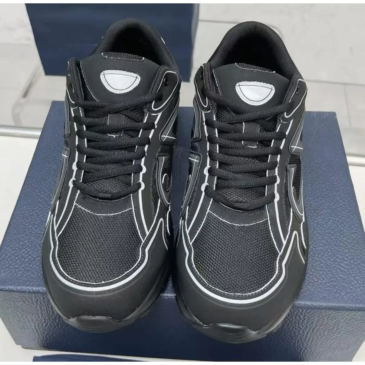 Unisex Chunky Mesh Sneakers, Black & White Available Unisex Chunky Mesh Sneakers, Black & White Available