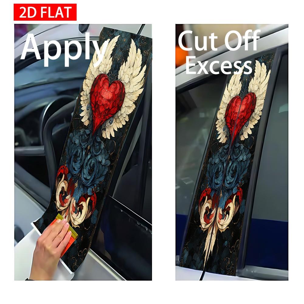 2 Sets Heart-Shaped Baroque Style Car B Pillar Stickers, Self-Adhesive PVC Decorative Stickers, Waterproof Scratch-Resistant, Car Exterior Accessories
