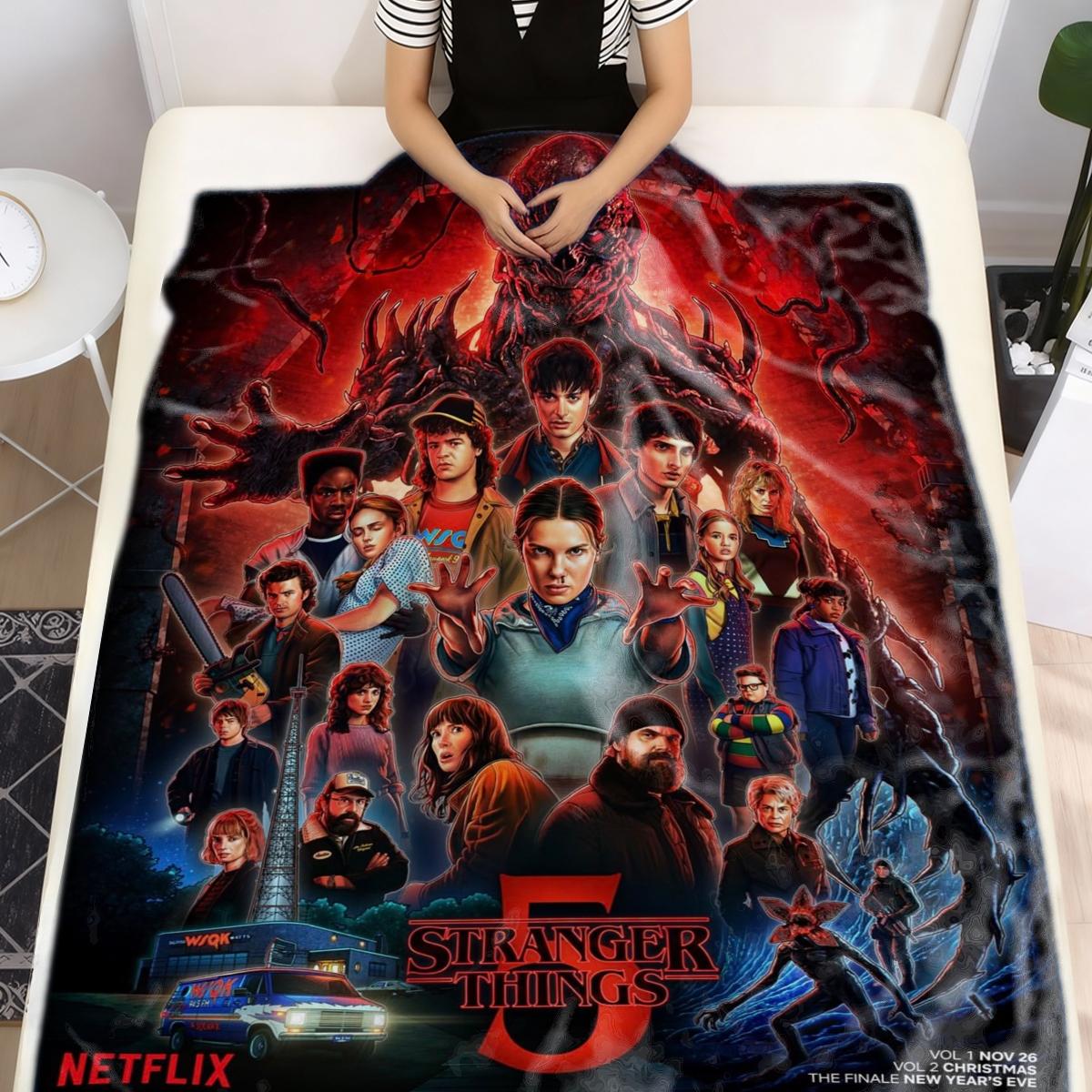Stranger Things Season 5 Flannel Throw Blanket - Large, Soft, Lightweight & Warm - Perfect for Bed, Sofa, Office, Camping & Travel - Christmas & Winter Gift