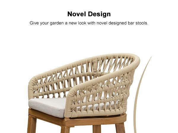 PURPLR LEAF Bar Stools Chair Set of 2, Rattan and Aluminum Frame with Comfortable Cushion