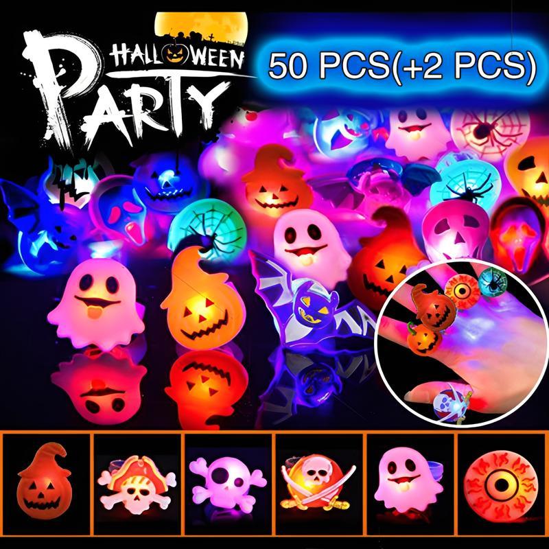 50Pcs+2pcs Christmas Light Up Rings Party Favors Luminous Flash Finger LED Ring Blinking Jelly Rubber Ring for Kids Adults Christmas Gifts Plastic Spooky