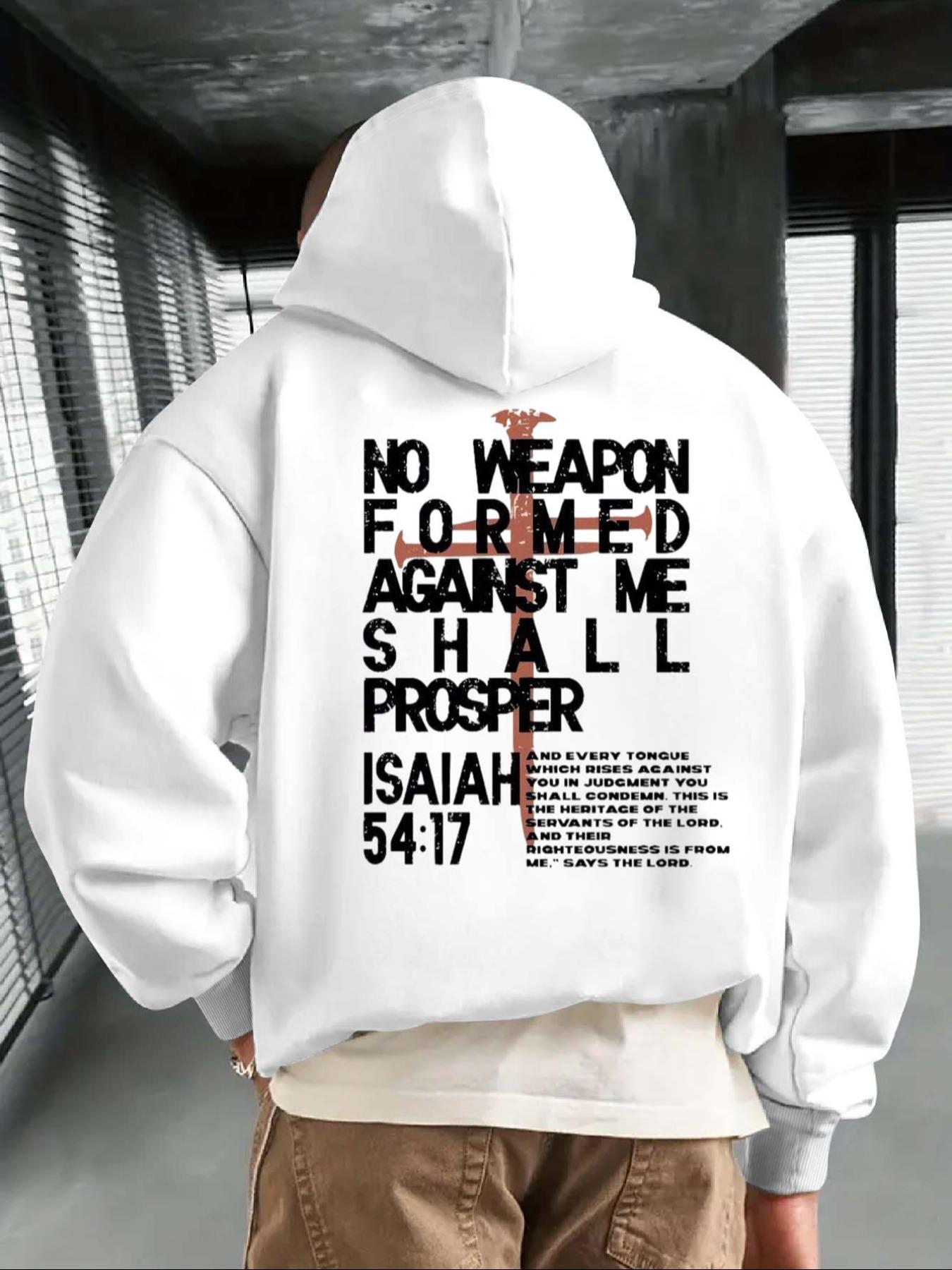 Aesthetic Isaiah 54:17 Bible Verse Hoodie | Premium 100% Cotton Heavyweight Sweatshirt | "No Weapon Formed Against Me" Christian Streetwear | Retro Faith-Based Graphic Hooded Top | Soft Breathable Casual Pullover for Men & Women