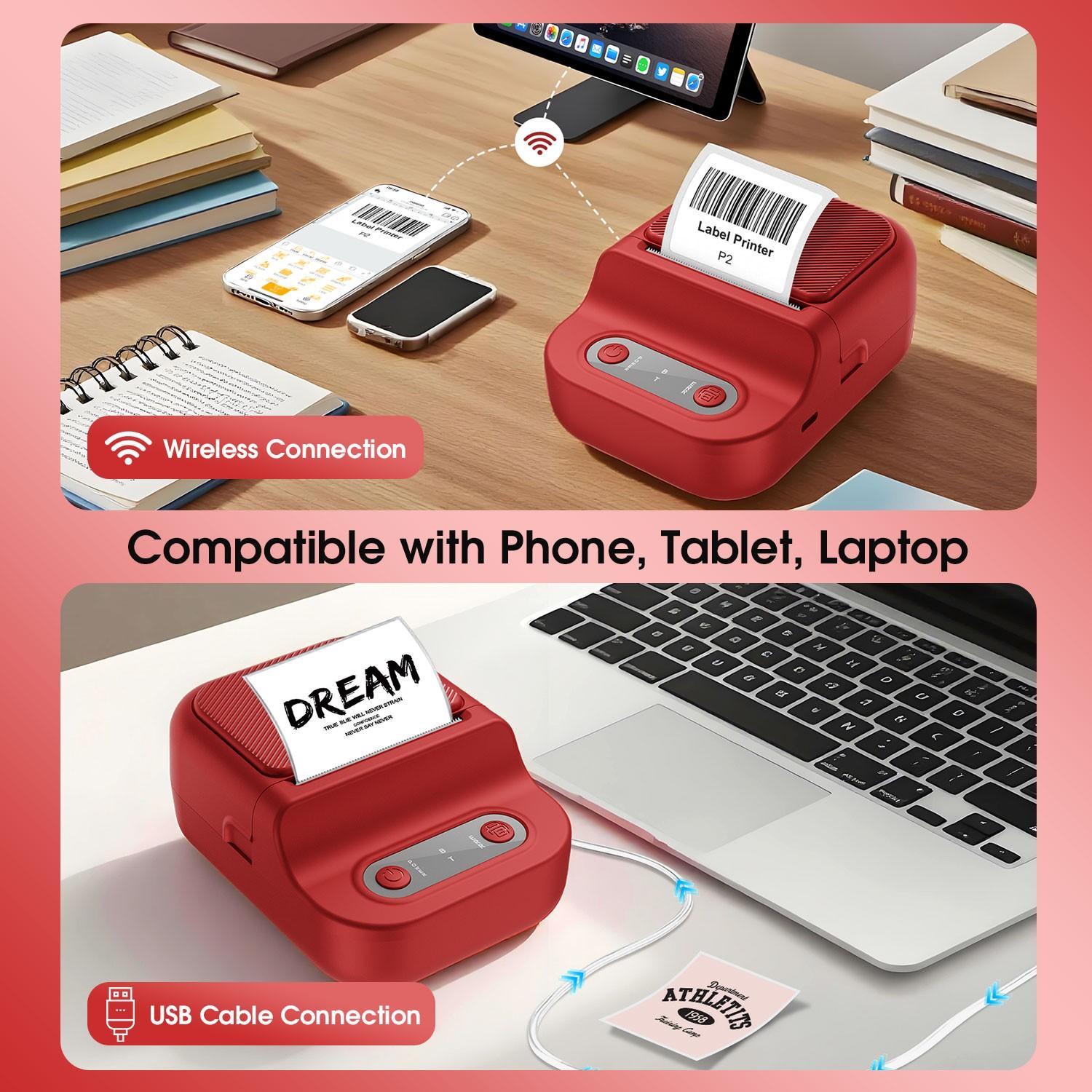 Multi-Functional Wireless Portable Mini Thermal Printer, Prints Worksheets, Labels, Photos, Text, USB Charging, Ideal for Home, Office, School