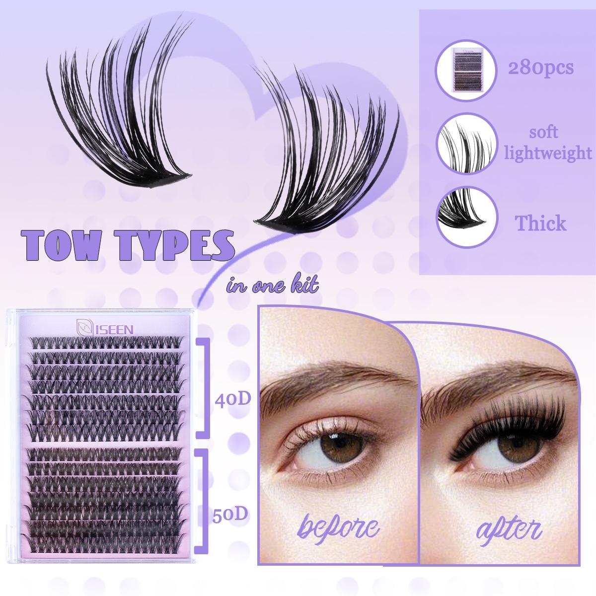 Daily Natural Individual Cluster Lash Kit, Mixed Styles and Length Eyelash Extension Kit, With Bond&Seal Remover Tweezer Brush, Diy Lash Kit, Magic Clusters, Self Grafting Curling Fake Eyelashes for Women, Beginner Friendly, Eyelashes Cosmetic