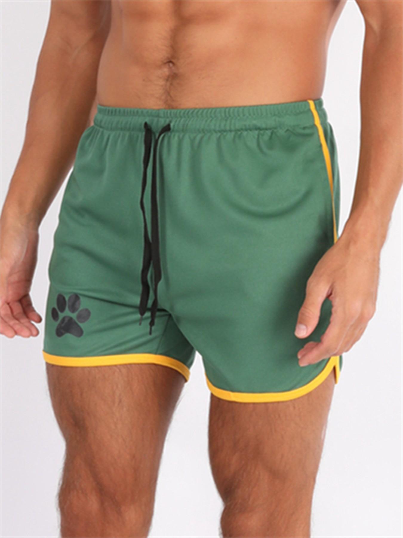 Men's Summer Running Shorts, Breathable Gym Sports Pants with Pockets, Outdoor Training Casual Daily Wear, Bear Print Three-Quarter Length