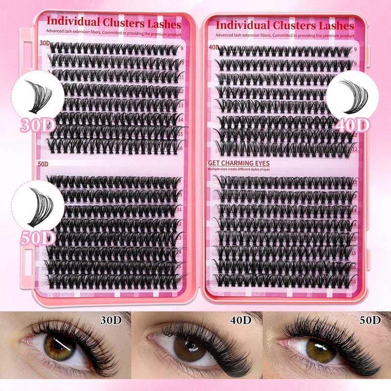 1920 PCS or 640 PCS D-Curl Lash Clusters Kit, DIY Eyelashes Kit, 8 Natural and Colorful Styles Lash Book with Bond and Seal, Brush Applicator, Headband and Wristband, Easy DIY Extensions for Daily Makeup