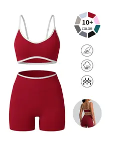 New Women's Color Block Sports Bra and Shorts Set, High Elastic Shaping Gym Wear for Yoga and Outdoor Training, Perfect for All Seasons