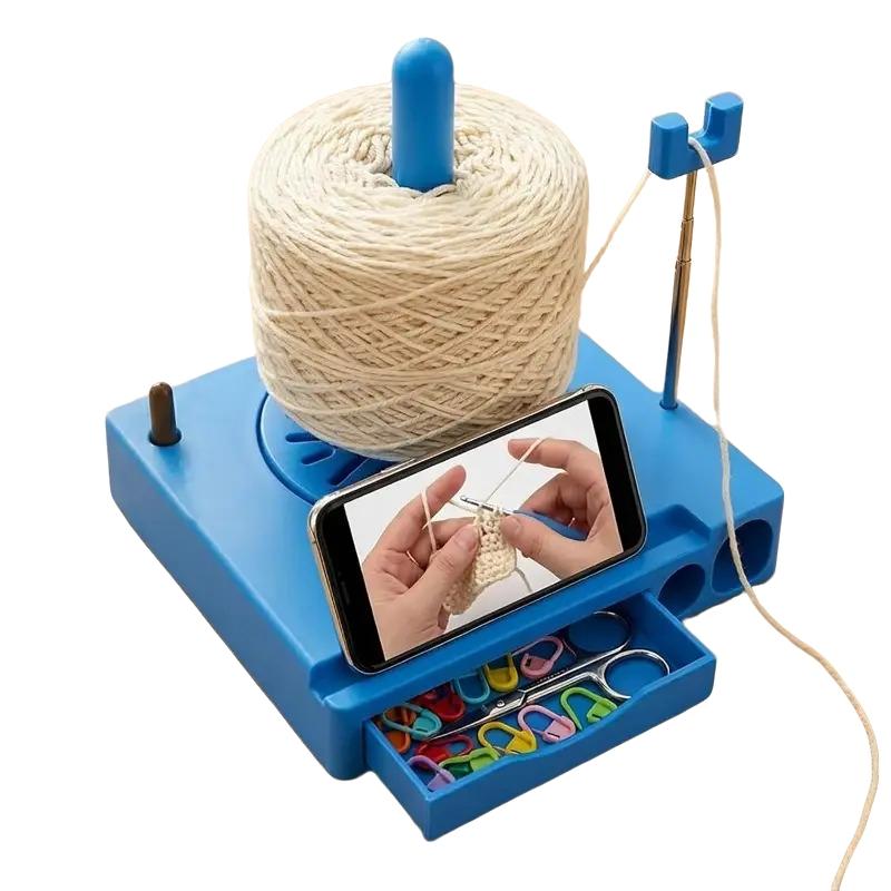 Multifunctional Portable Yarn Holder Spinning Machine, Phone Stand for Tutorial Viewing, Detachable Bobbin Box, Hook Needle Organizer