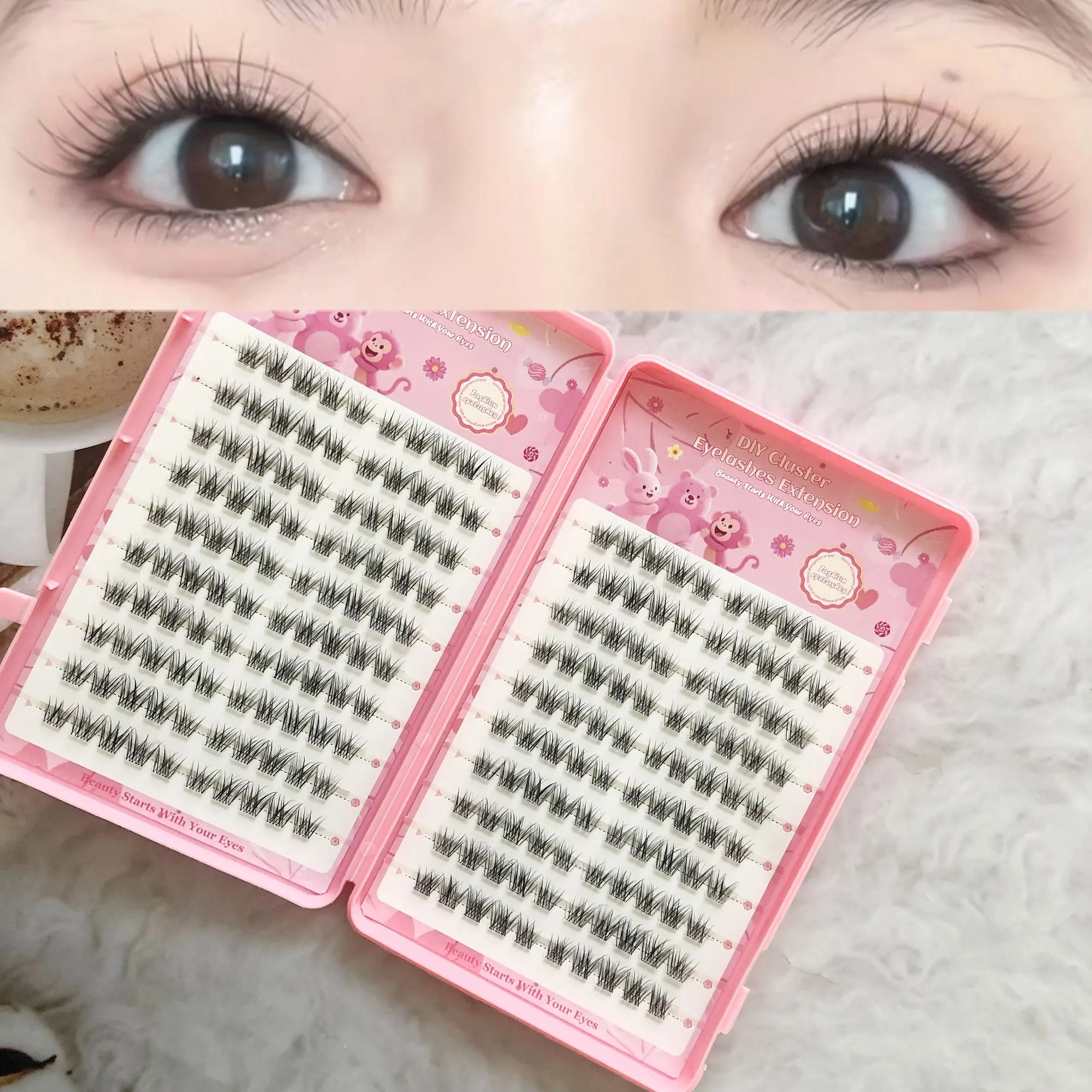 200pcs Self-Adhesive False Eyelashes, Korean Style Fluffy C Curl, Natural Look, 10-12mm Length, Perfect for Daily Wear