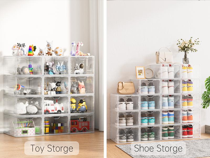 DELAMU Stackable Shoe Storage Box with Magnetic Door | Clear Dustproof Organizer for Dorm, Apartment & Bedroom | Space Saving Sneaker Display Cabinet |  Organiser box Racks shoe organizer bathroom organizer shoe cabinet storage hat organizer