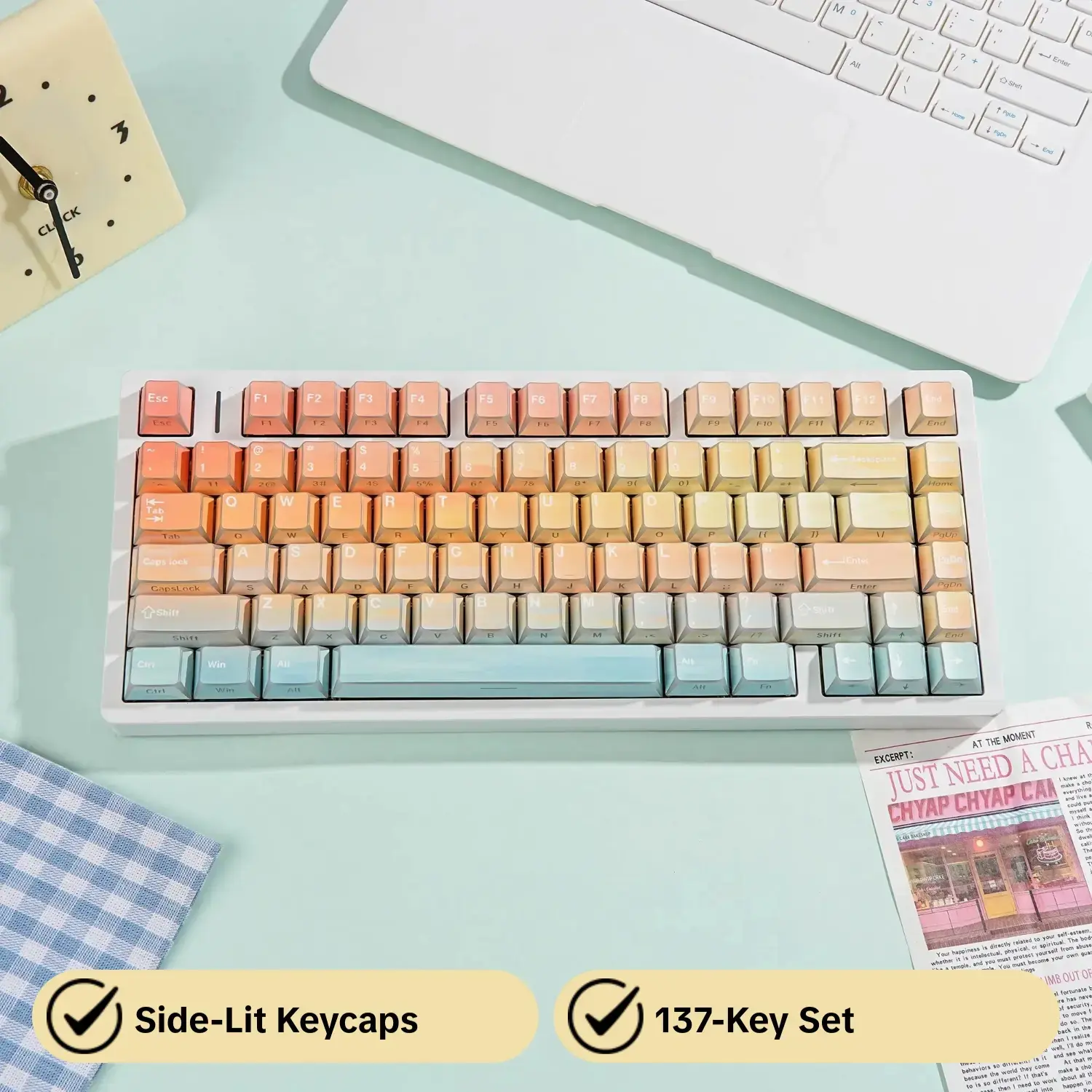 Sunset Keycaps 137-Key Cherry Profile Side-Lighted Backlight Twilight-LAS Profile Mechanical Keyboard Keycaps Korean Layout with Support for English Uk German US Layout Letters Mechanical Keyboard