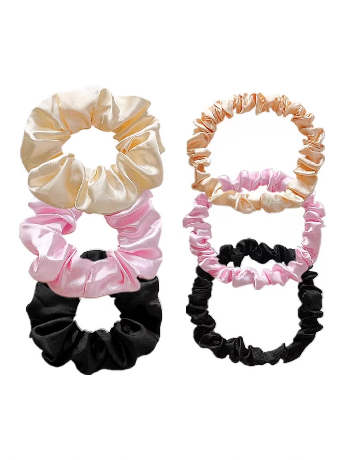 6 Pcs Plain Fabric Scrunchies Set, Elegant All-Season Hair Ties, Large & Small Sizes, Perfect for Lazy Ponytails, Durable and Versatile