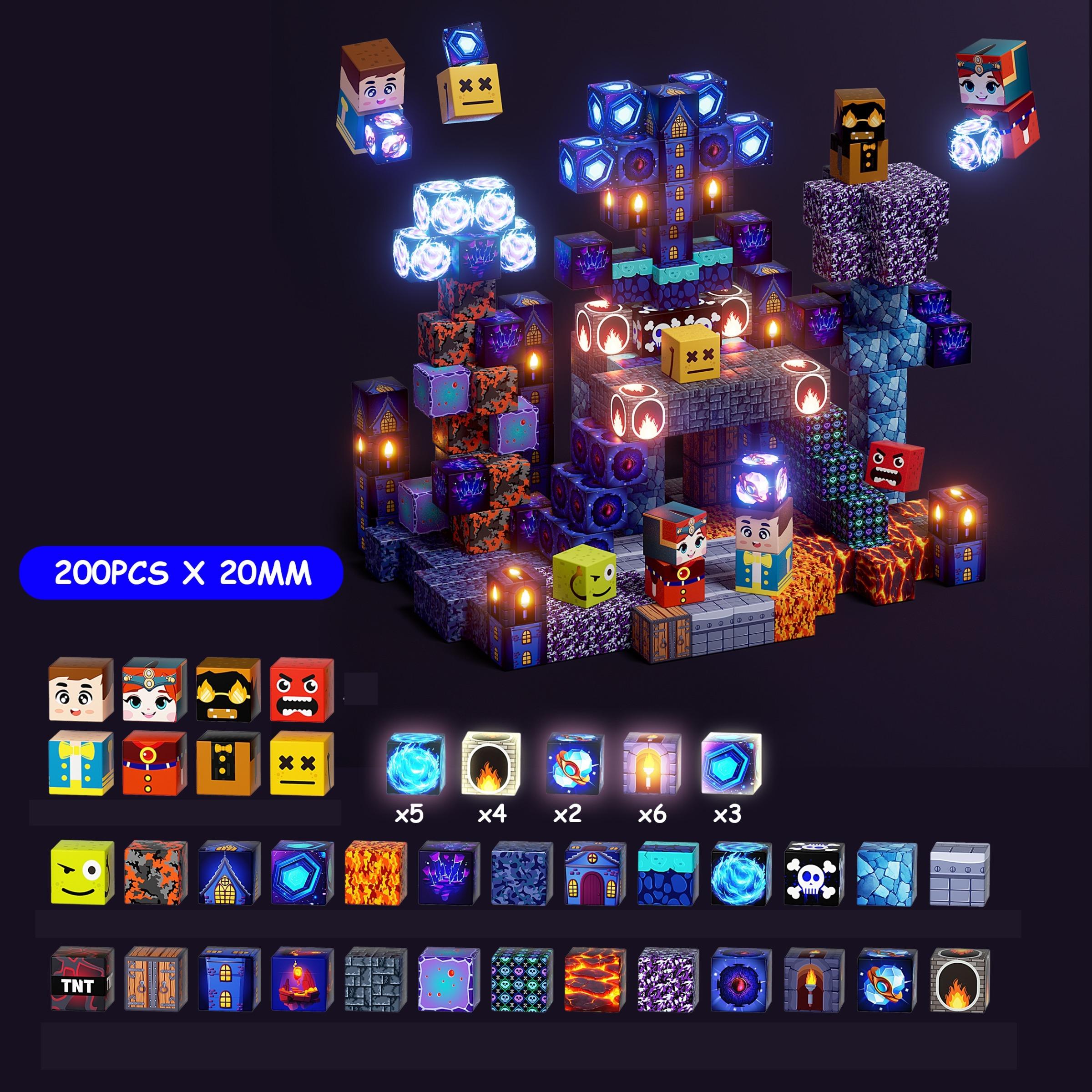 100pcs/150pcs/200pcs Magnetic Puzzle Blocks, Glowing Blue Castle Set, Stem Montessori Creative Toy, Ages 3-12, Birthday Gift