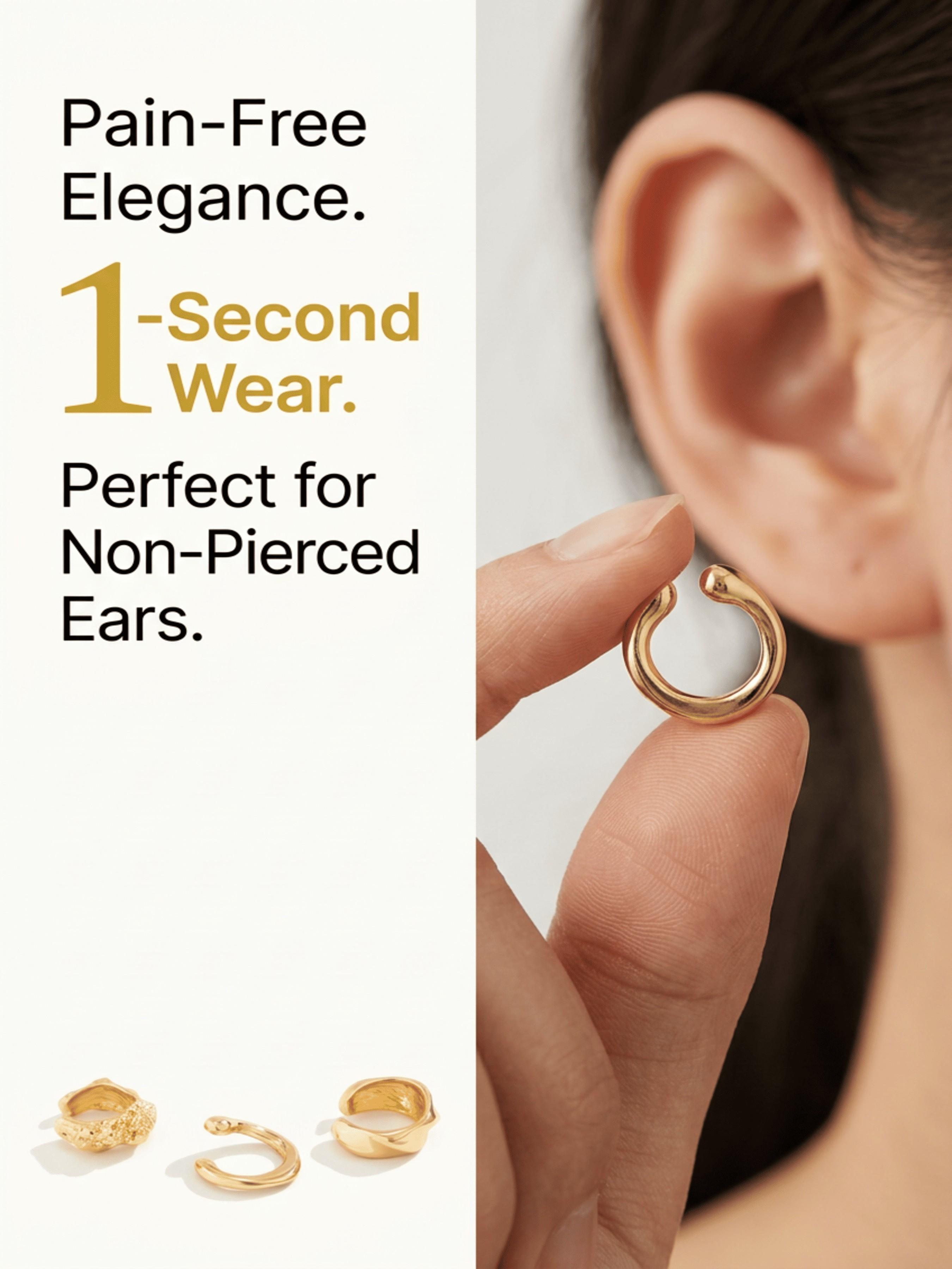 Minimalist Textured 3-Piece Ear Cuff Set | No Piercing Needed | Instantly Build Layered Ear Stack, Effortless Stacking Must-Have