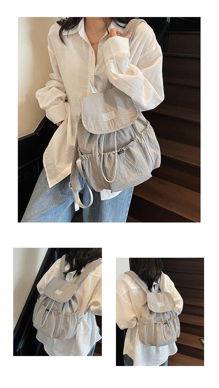 Korean Style Ins Drawstring Flap Backpack, Lightweight Nylon Casual Daypack, Large Capacity School Bag, Multi-Use Rucksack for Commute & Travel