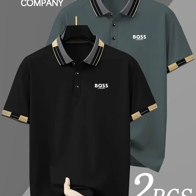 Two-Pack HH4518 Classic BQSS Logo Men's Polo Shirts, Breathable Stretch Collared Tops for All-Season Casual Wear