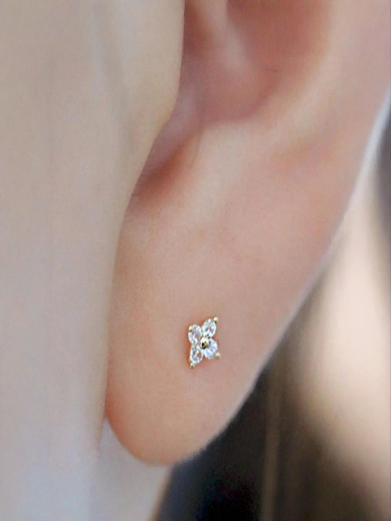 3mm-5mm Rhinestone Floral Earrings, Multi-Piercing Studs, Fashion Jewelry for Women and Girls, Perfect Birthday Gift