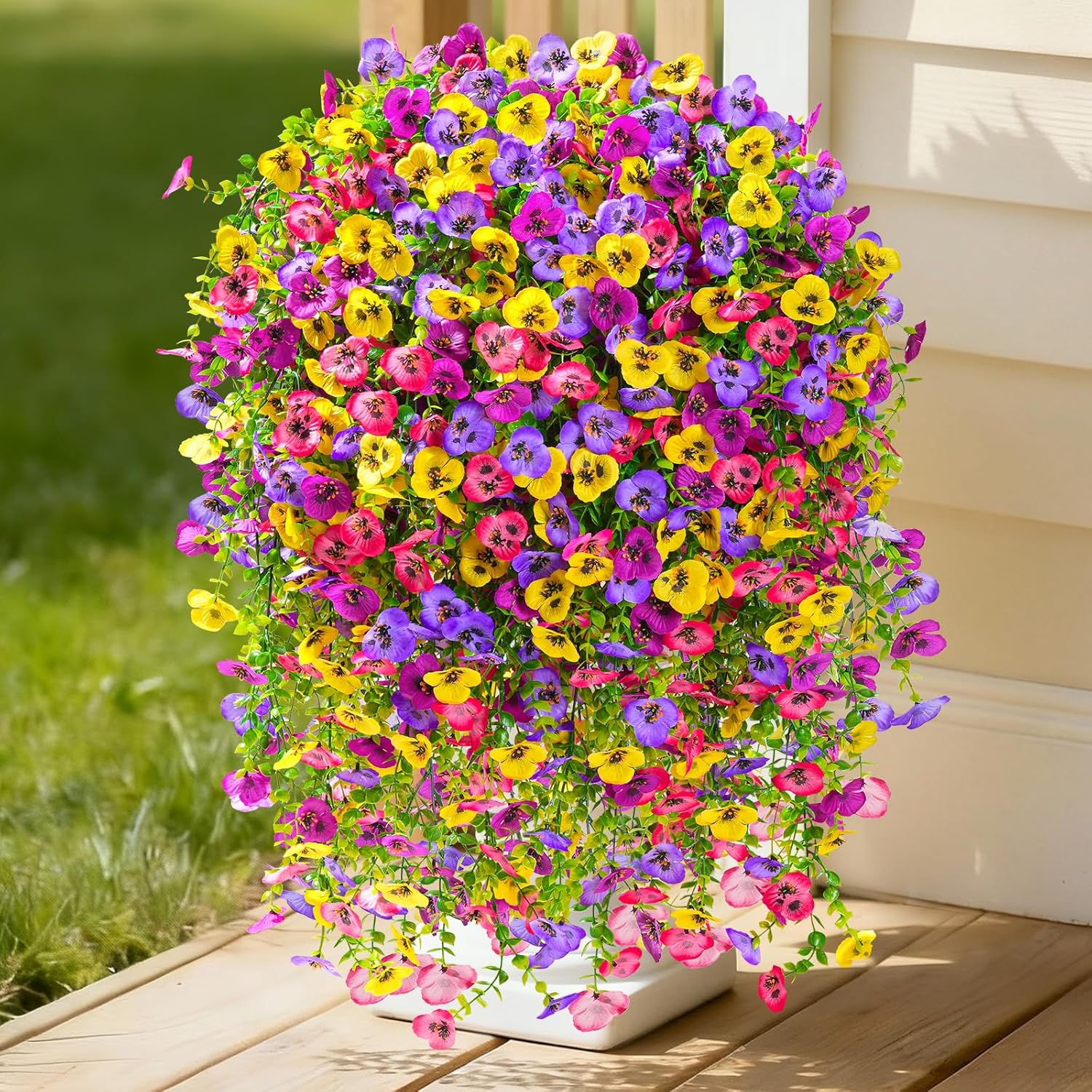 Artificial Fake Hanging Flowers for Outdoors Planters,6PCS Artificial Flower Set UV Resistant Faux Pansy Spring Flowers for Outside Porch Patio Garden Window Box Flower Arrangements (Mixed Colors) #GLOBAL PICKS