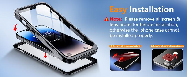 Temdan for iPhone 15 Pro/15 Pro Max Case waterproof Screen CameraLens Protector IP68 Protection Phonecase Cover Protective Smartphone Cellphone Shockproof