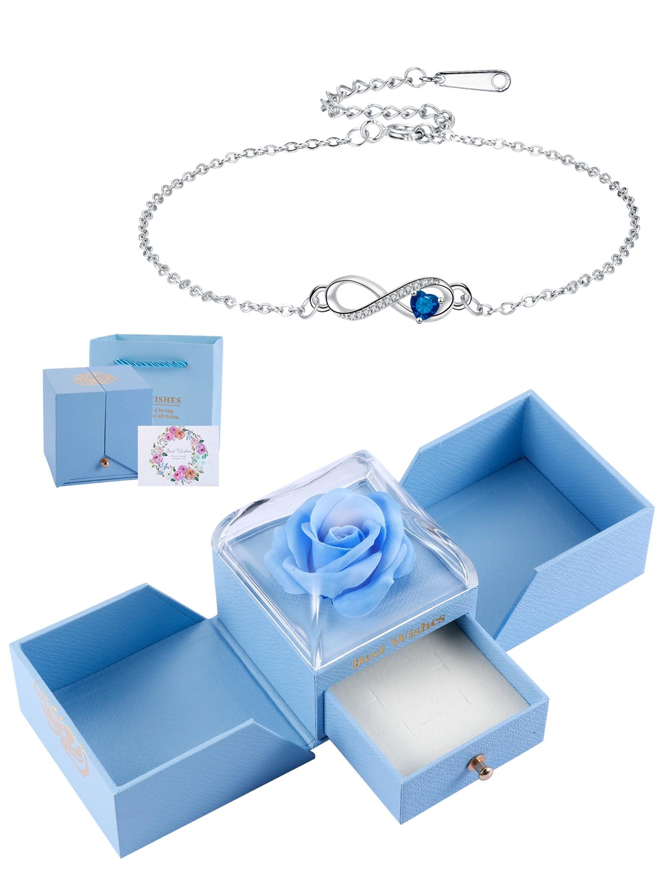 Love Heart CZ Birthstone Infinity Bracelets With Rose Jewelry Gift Box, Endless Love Symbol Bracelets for Women, Anniversary Birthday Christmas Jewelry Gift for Wife Mom Daughter, Heart Shaped Bracelet