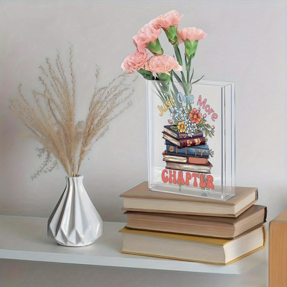 Acrylic Book-Shaped Vase, Transparent Material, Hand-Drawn Shelf Design, Elegant Home Decor, Perfect for Teacher's Day, Birthday, Christmas