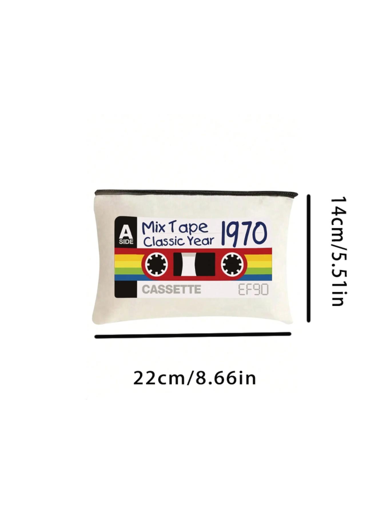 Vintage Tape Pattern Makeup Bag, Reusable Travel Organizer, Portable Vanity Case, Perfect Gift for Music Lovers, Multifunctional Storage