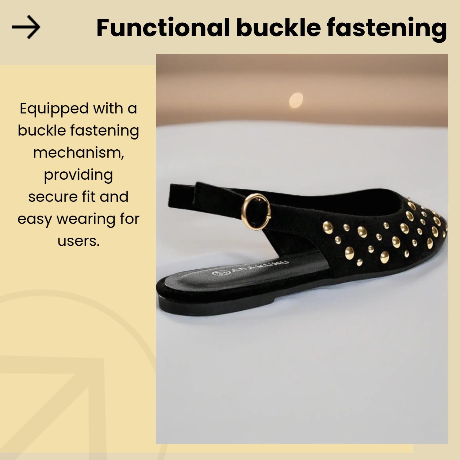 Women's New High-End Fashion Studded Flat Buckle Design Sandals, Buckle-Strap Summer Holiday Shoes, Comfortable Medium-Width Ankle-Low Flats, Casual Trendy Trending Sandals for Daily Wear