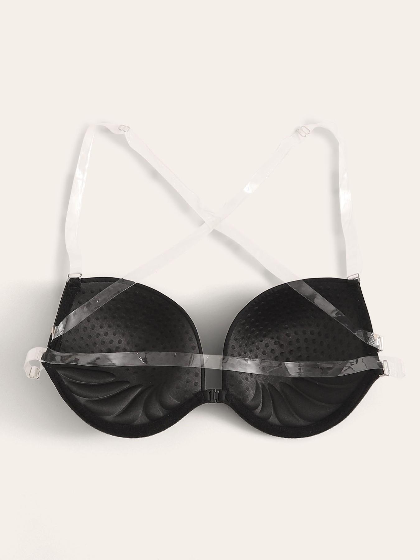 Front Closure Invisible Backless Bra with Clear Straps, Push Up Seamless Bra for Formal Evening Dress Wedding Outfits, Front Close Bra