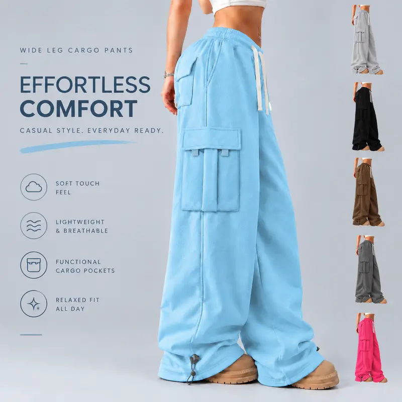 Women's Cargo Sweatpants Multi-Pack, Elastic Waist with Adjustable Drawstring, Large Side Pockets, Drawstring Design at Pant Hem, Soft Fabric, Available in Multiple Colors, Ideal for Street Style, Hip-hop Look and Daily Casual Outfits