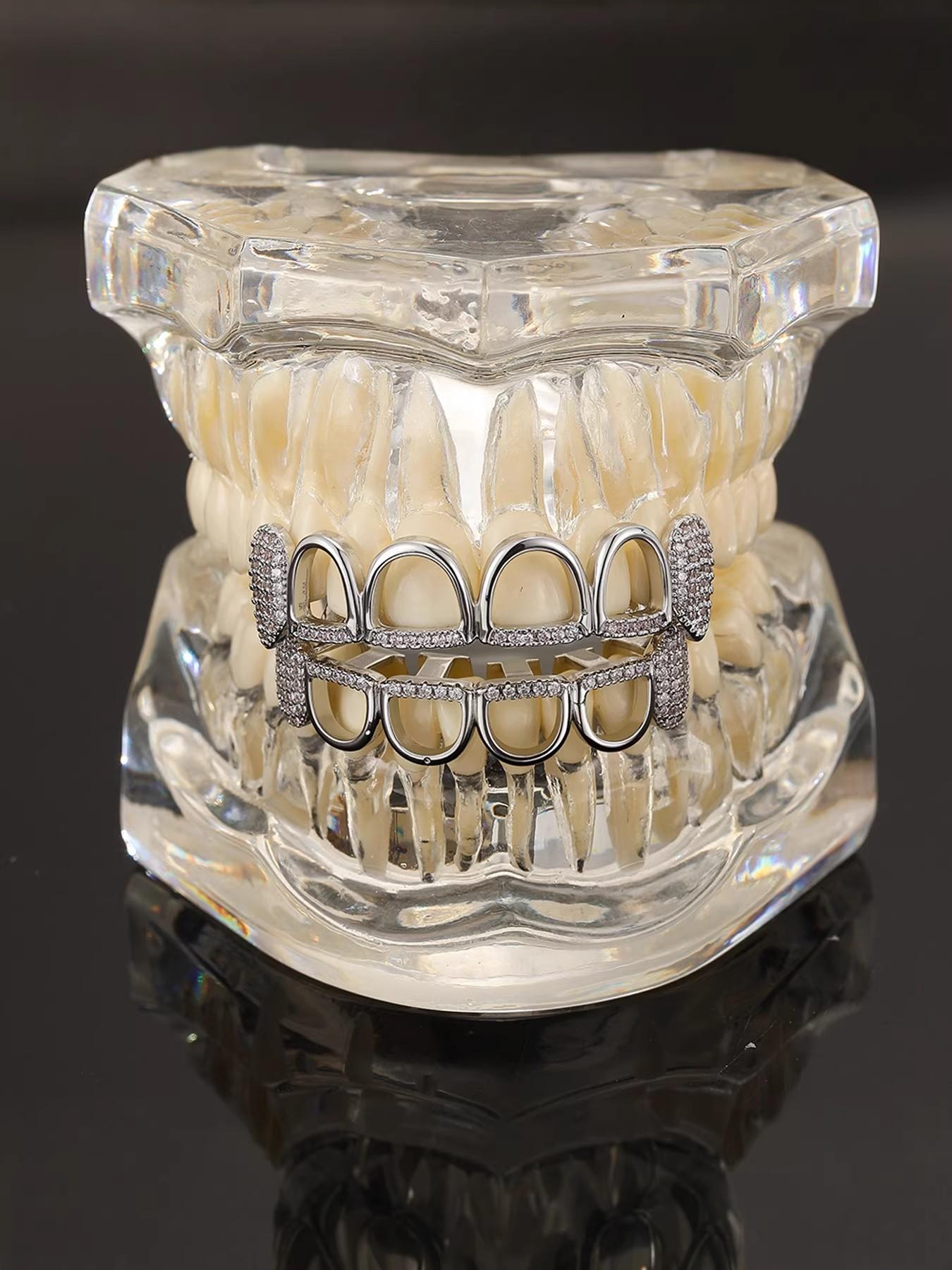 1/2 Set 6 Hollow Micro Inlaid Porcelain Teeth, Hiphop Style Unisex Dental Jewelry, Unique Punk Oral Accessories