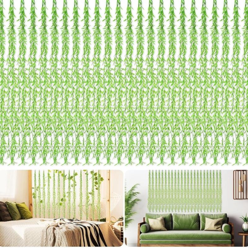 Artificial Hanging Vines Fake Weeping Willow Leaves Decor  Artificial Vines Greenery Garland for Wedding Party Backdrop Wall Decor Garden Patio Backyard (Fruit Green)