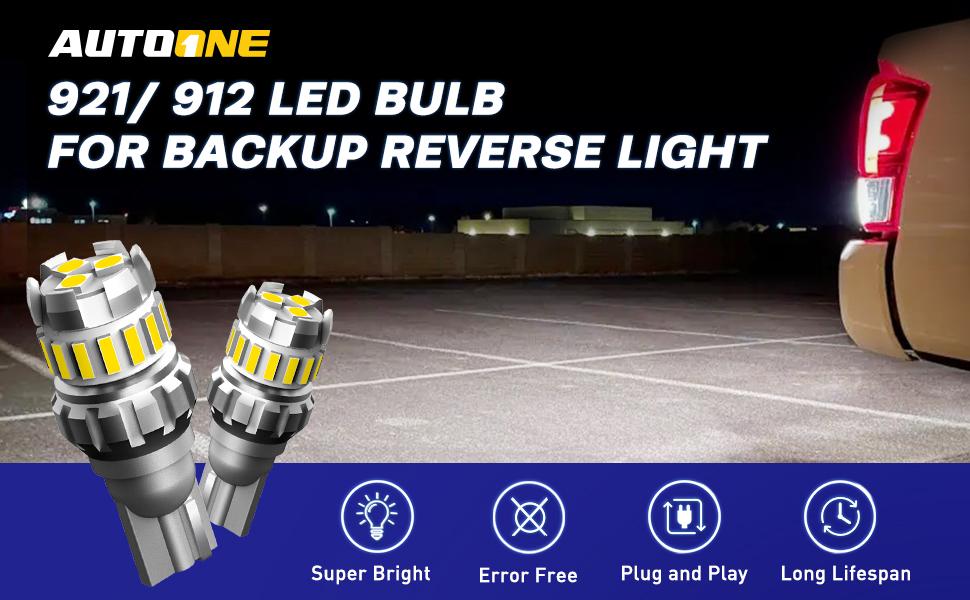 AUTOONE 912 921 T15 LED Bulbs Reverse Light Bulb 6500k White, W16W T15 906 922 LED Canbus Reversing Backup Turn Signal Lamp, 2400LM 300% Brighter Non-polarity CANBUS Error Free Plug and Play LED Light Bulb, Pack of 2