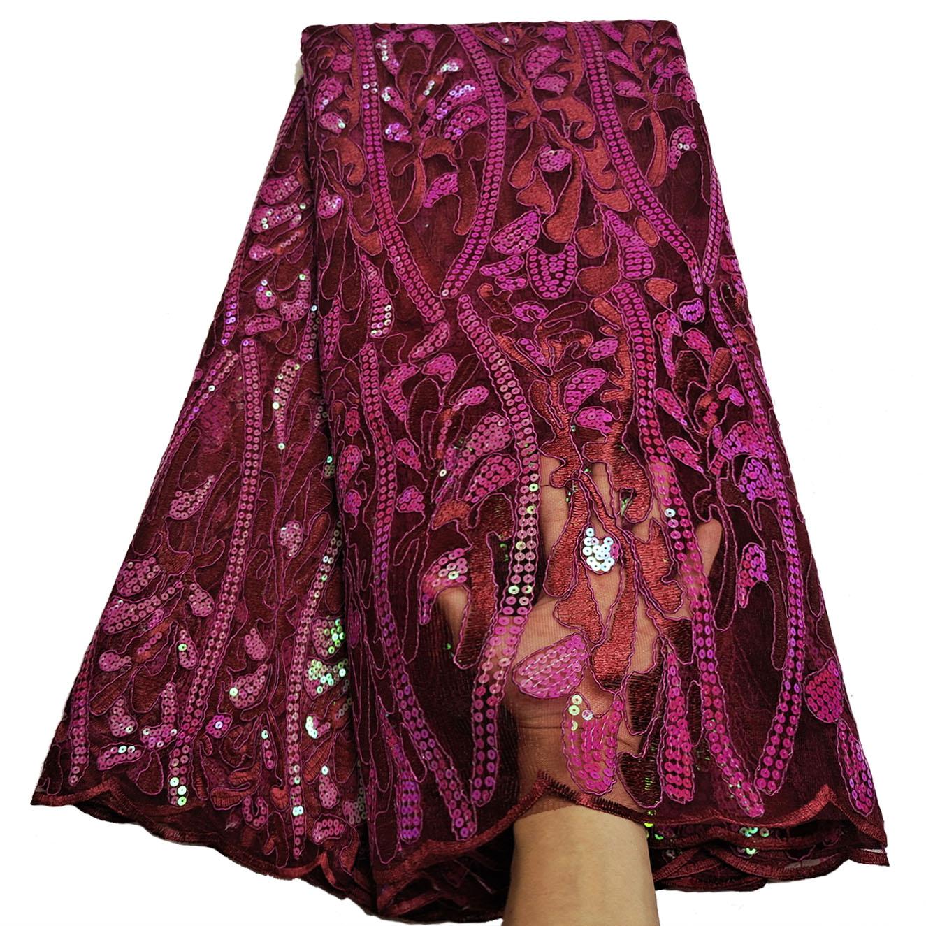 Fashion African Lace Fabric 5 Yards Sequin Embroidery