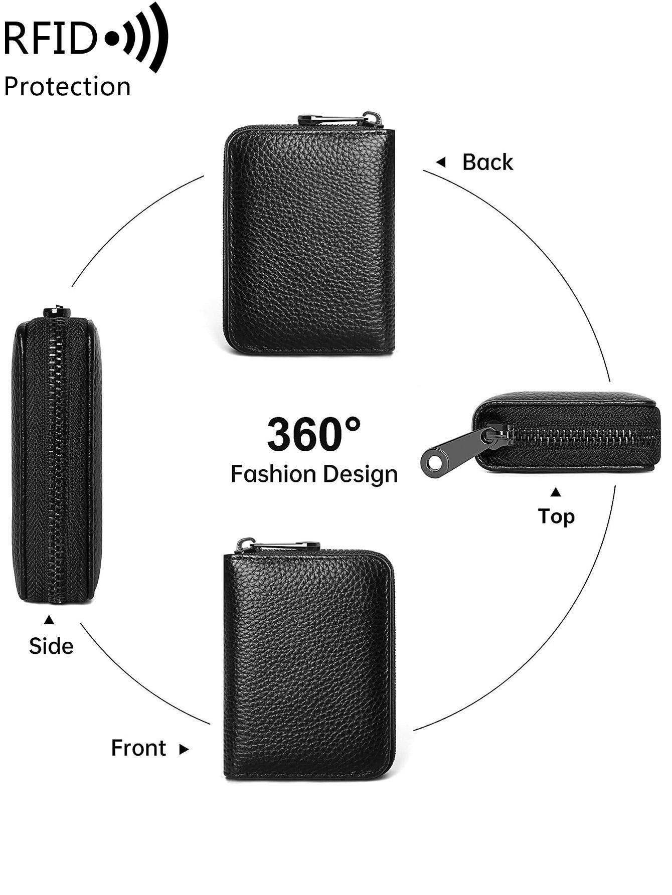 Men's Leather Wallet with RFID Blocking, Stylish Credit Card Holder, Secure and Fashionable Design, Ideal for All Seasons, Zipper Card Holder