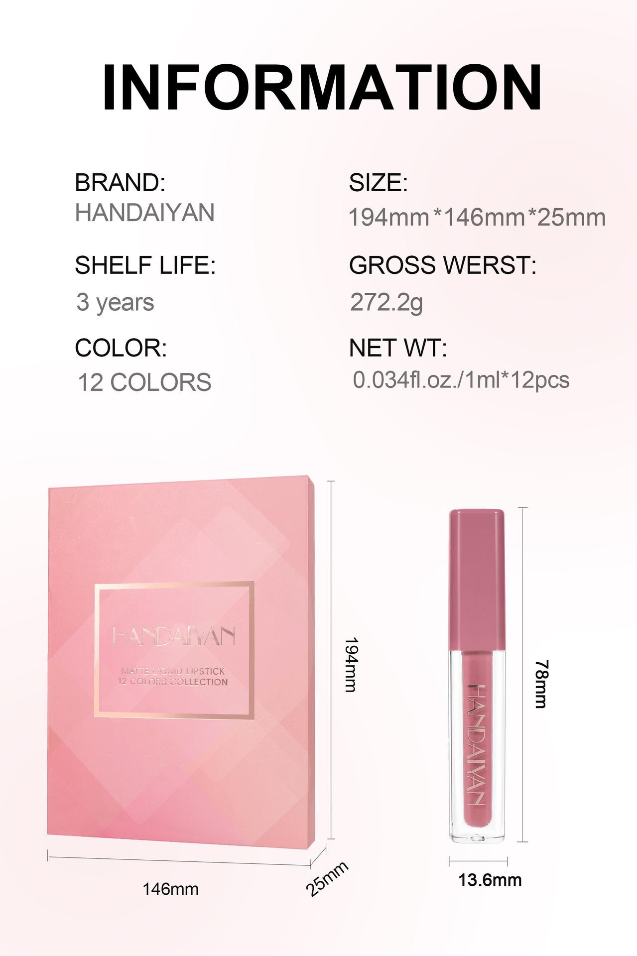 HANDAIYAN 12 Pcs Matte Liquid Lipstick Book Gift Set - Long Lasting Waterproof Velvet Lip Gloss Pack for Women